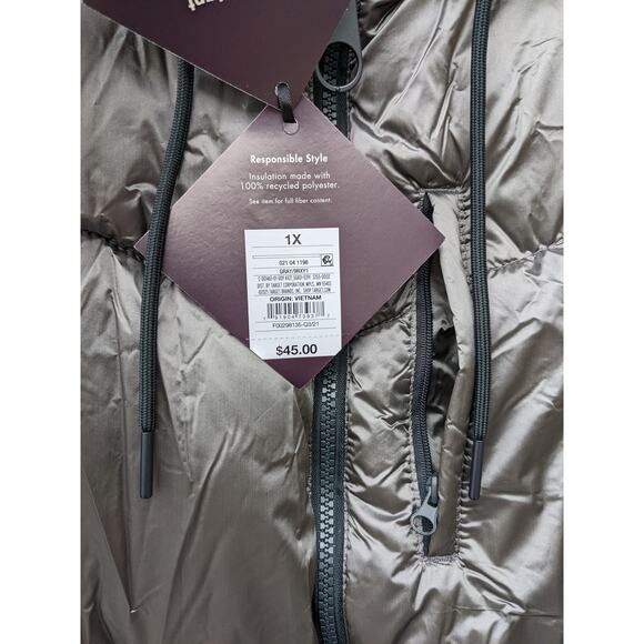 Ava Viv Puffer Jacket Short 1X Plus Winter Hood Coat Faux Fur Full Zip Gray Cozy - Picture 5 of 11